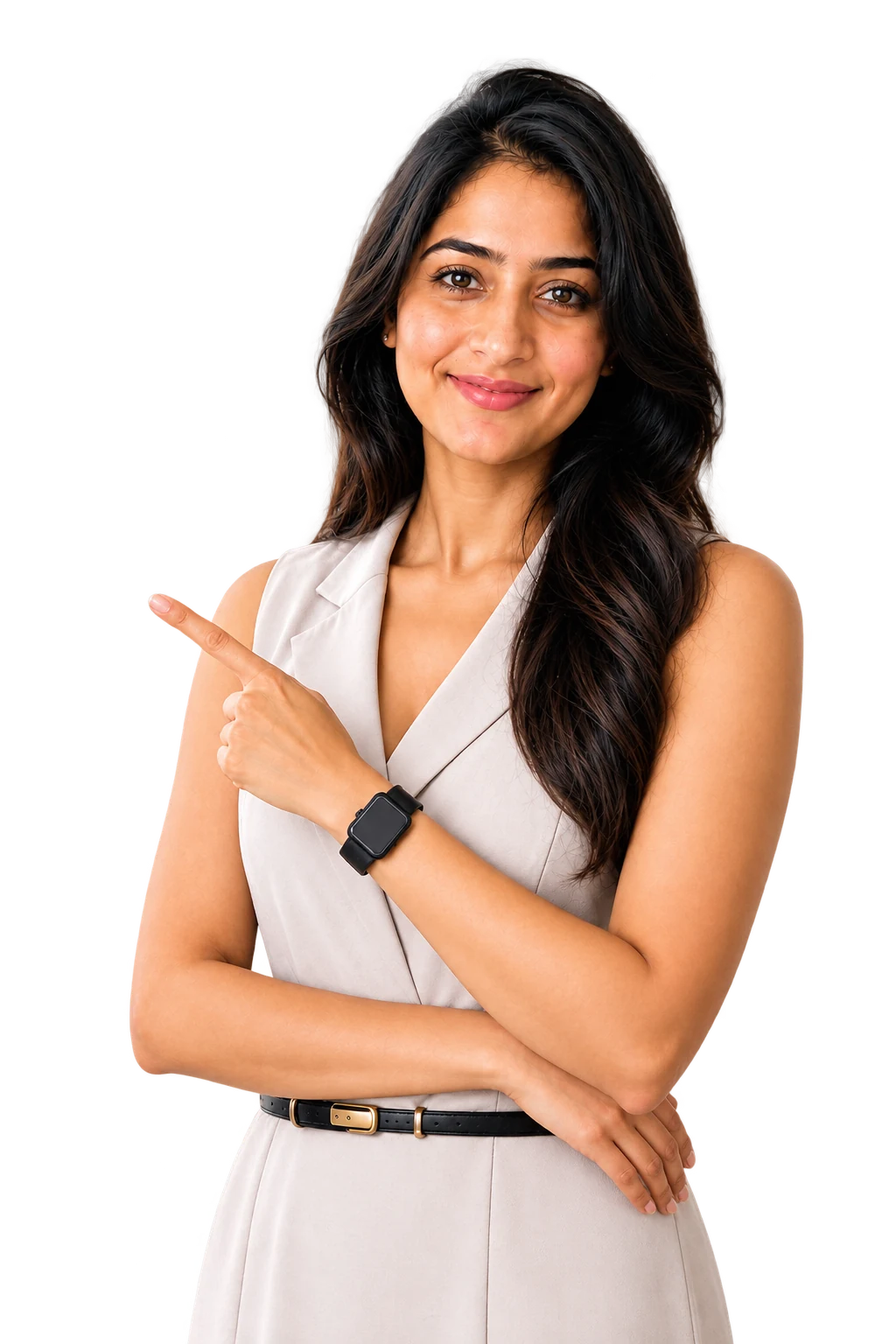 Woman pointing towards the nutrition guidance