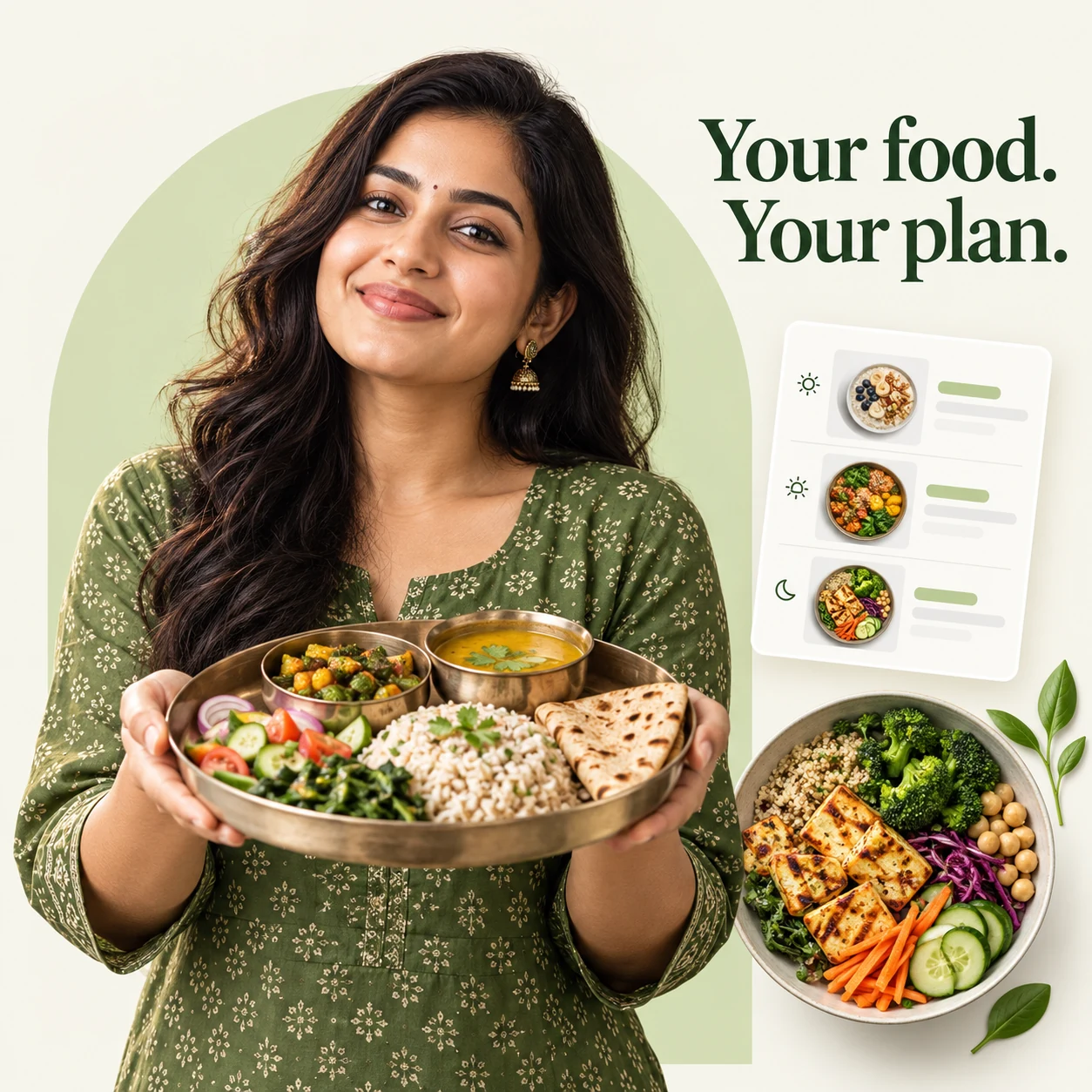 Woman holding a bowl of Indian food for a personalised weight-loss plan