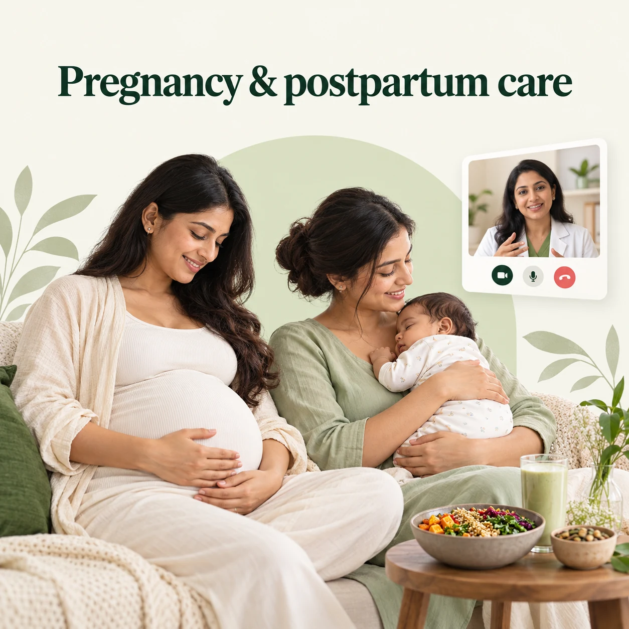 Pregnant woman and mother with her baby